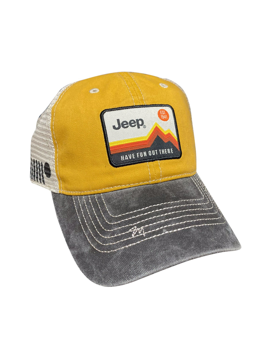Hat Jeep Have Fun Out There Patch Garment Washed Trucker