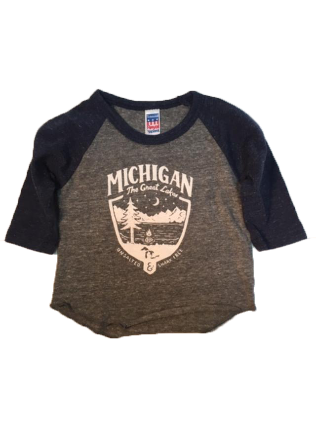 Youth - Michigan Shield Triblend 3/4 Sleeve Baseball T-shirt