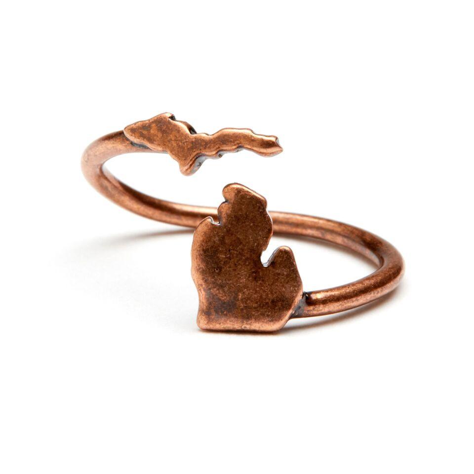 Michigan Map Ring Antique Copper Plated Brass Purely Michigan