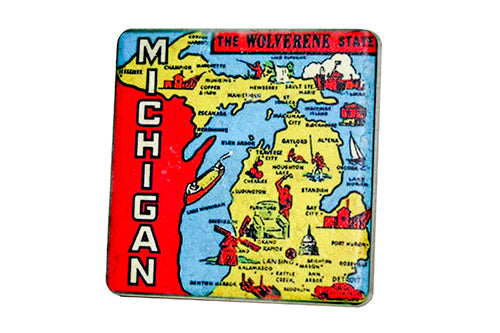 Vintage MI Icons Map Coaster